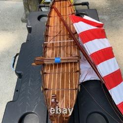 Drakkar Viking Long Boat Fully-Assembled Decorative Wood Model Oars Sail Stand