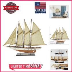 Elegant 30 Wooden Sailboat Model Atlantic Antique Ivory & Walnut Finish
