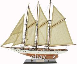 Elegant 30 Wooden Sailboat Model Atlantic Antique Ivory & Walnut Finish Elegant 30 Wooden Sailboat Model Atlantic Antique Ivory & Walnut Finish