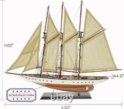 Elegant 30 Wooden Sailboat Model Atlantic Antique Ivory & Walnut Finish