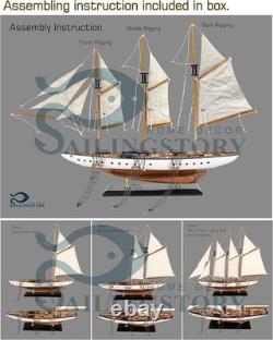 Elegant 30 Wooden Sailboat Model Atlantic Antique Ivory & Walnut Finish