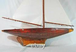 Fine Large Antique / Vintage Planked Wooden Model Sailing Boat Pond Yacht 1900