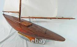 Fine Large Antique / Vintage Planked Wooden Model Sailing Boat Pond Yacht 1900