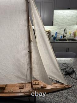 Fine Quality Planked Display Model Sailboat Sloop 33L 37T With Brass Fittings