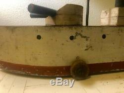 Folk Art RARE LG 30 Wood Ship Model Early 20th C Gunner Boat Pull Toy