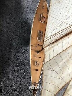 Gorgeous Large VTG Wood Model Sailboat Pond Boat Yacht Schooner Tall Ship 45