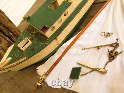 Green White Sail Boat Model shelf antique old estate find REPAIR gift beach OS