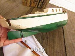 Green White Sail Boat Model shelf antique old estate find REPAIR gift beach OS