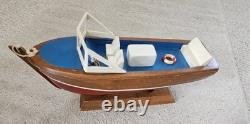 Hand Made Carved Painted Wood Boat Chris Craft Model Speed Boat Blue Red
