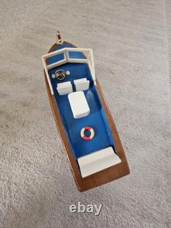 Hand Made Carved Painted Wood Boat Chris Craft Model Speed Boat Blue Red