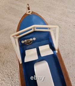 Hand Made Carved Painted Wood Boat Chris Craft Model Speed Boat Blue Red
