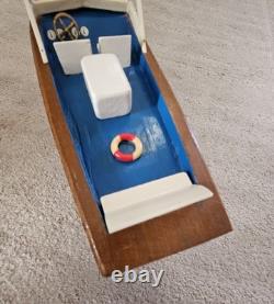 Hand Made Carved Painted Wood Boat Chris Craft Model Speed Boat Blue Red