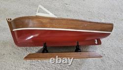 Hand Made Carved Painted Wood Boat Chris Craft Model Speed Boat Blue Red