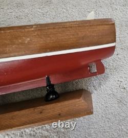 Hand Made Carved Painted Wood Boat Chris Craft Model Speed Boat Blue Red