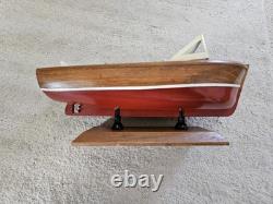 Hand Made Carved Painted Wood Boat Chris Craft Model Speed Boat Blue Red