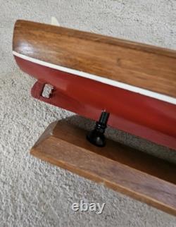 Hand Made Carved Painted Wood Boat Chris Craft Model Speed Boat Blue Red
