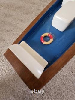 Hand Made Carved Painted Wood Boat Chris Craft Model Speed Boat Blue Red