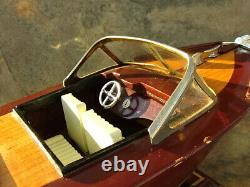 Hand made Classic runabout WOOD BOAT MODEL with metal fittings 13 Long