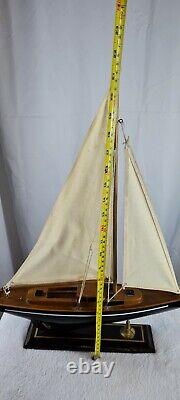 Handcrafted Wooden Pond Yacht Sailboat Model Nautical Decor