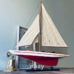 Handcrafted Wooden Racing Yacht Fully Assembled Sailboat Model Plank On Bulkhead