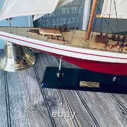 Handcrafted Wooden Racing Yacht Fully Assembled Sailboat Model Plank On Bulkhead