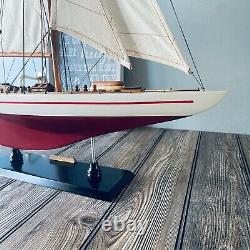 Handcrafted Wooden Racing Yacht Fully Assembled Sailboat Model Plank On Bulkhead