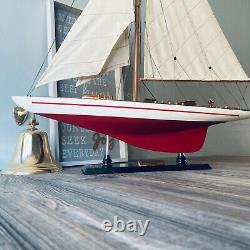 Handcrafted Wooden Racing Yacht Fully Assembled Sailboat Model Plank On Bulkhead