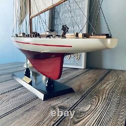 Handcrafted Wooden Racing Yacht Fully Assembled Sailboat Model Plank On Bulkhead