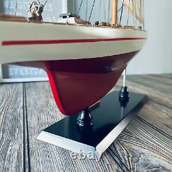 Handcrafted Wooden Racing Yacht Fully Assembled Sailboat Model Plank On Bulkhead