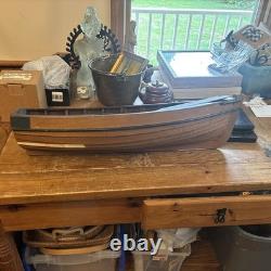 Handcrafted Wooden Rowboat Model with Oars, Vintage Decorative 28 Boat