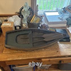 Handcrafted Wooden Rowboat Model with Oars, Vintage Decorative 28 Boat