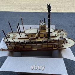 Handmade Painted Wooden Paddlewheel Riverboat Model, Nautical Brown Beige