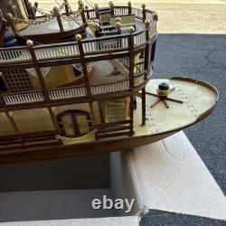 Handmade Painted Wooden Paddlewheel Riverboat Model, Nautical Brown Beige