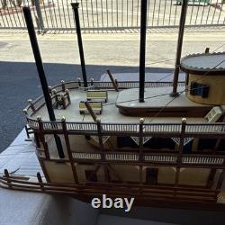 Handmade Painted Wooden Paddlewheel Riverboat Model, Nautical Brown Beige
