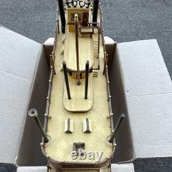 Handmade Painted Wooden Paddlewheel Riverboat Model, Nautical Brown Beige