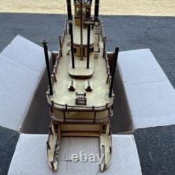 Handmade Painted Wooden Paddlewheel Riverboat Model, Nautical Brown Beige