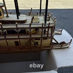 Handmade Painted Wooden Paddlewheel Riverboat Model, Nautical Brown Beige