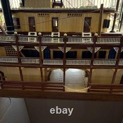 Handmade Painted Wooden Paddlewheel Riverboat Model, Nautical Brown Beige