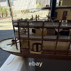 Handmade Painted Wooden Paddlewheel Riverboat Model, Nautical Brown Beige