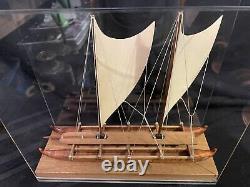 Hawaiian Voyaging Outrigger Canoe Koa Wood Model Traditional Sailing Boat/Case