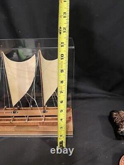 Hawaiian Voyaging Outrigger Canoe Koa Wood Model Traditional Sailing Boat/Case