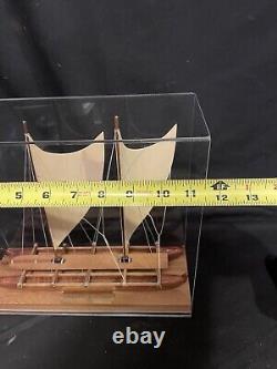 Hawaiian Voyaging Outrigger Canoe Koa Wood Model Traditional Sailing Boat/Case