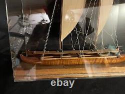 Hawaiian Voyaging Outrigger Canoe Koa Wood Model Traditional Sailing Boat/Case