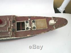 Huge 50 Vtg Mid Century Wood Model Ship American Scout Cargo Boat (4 REPAIR)
