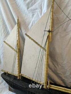 Incredible ANTIQUE Wood CLIPPER SHIP WEATHERVANE Model Pond Yacht Boat 43x 27