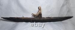 Inuit Eskimo Handmade Wood Stitched Skin Kayak Model Fisherman Boat Antique
