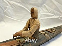 Inuit Eskimo Handmade Wood Stitched Skin Kayak Model Fisherman Boat Antique