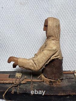 Inuit Eskimo Handmade Wood Stitched Skin Kayak Model Fisherman Boat Antique