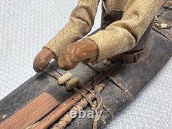 Inuit Eskimo Handmade Wood Stitched Skin Kayak Model Fisherman Boat Antique