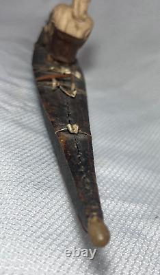 Inuit Eskimo Handmade Wood Stitched Skin Kayak Model Fisherman Boat Antique
